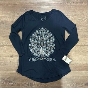 Women’s lucky brand top with peacock embroidery